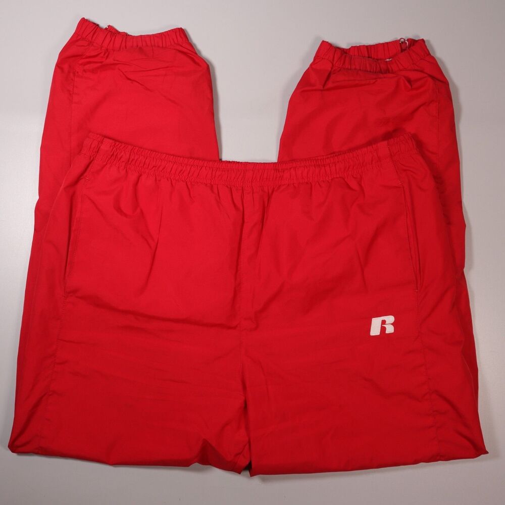 Vtg Russell Athletic Windbreaker Water Resident Pants Red Lined XL x 31" Inseam